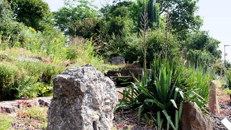 großer Stein im Gartenbereich